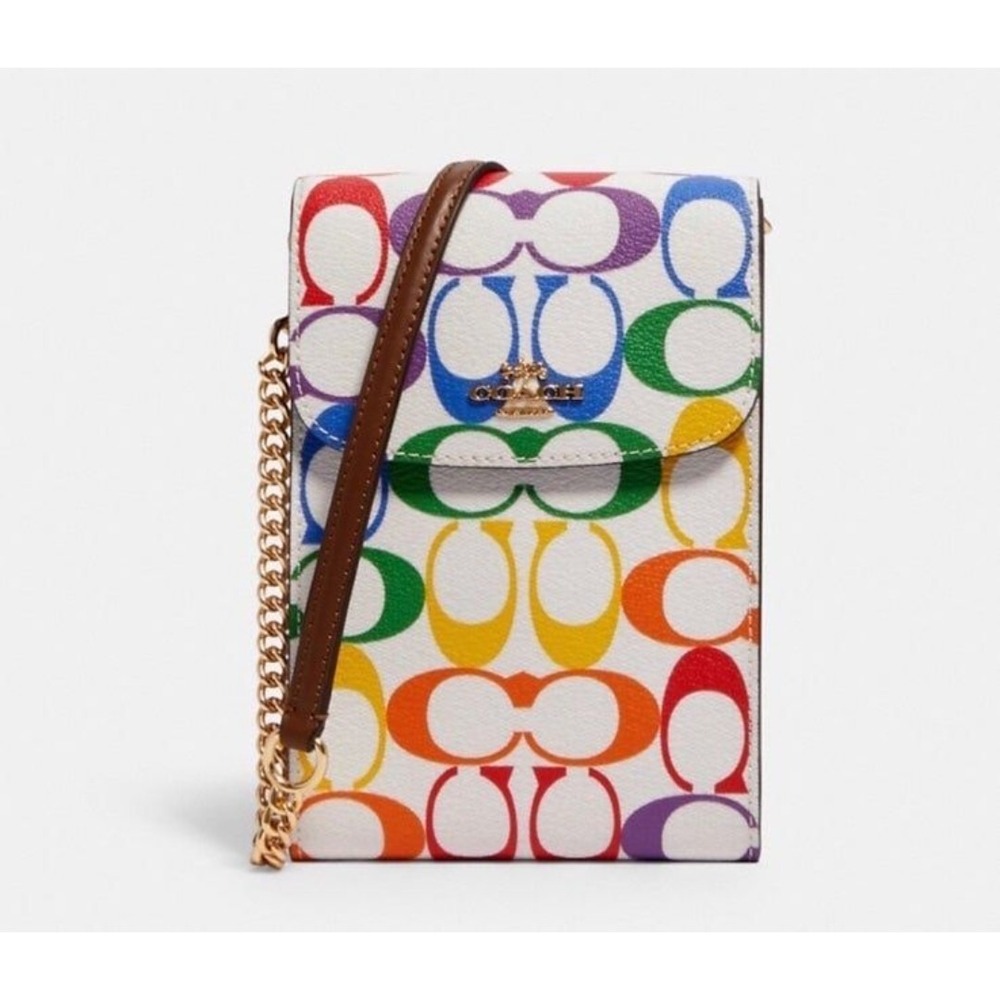 COACH Rachel Phone Crossbody In Rainbow Signature Canvas NEW